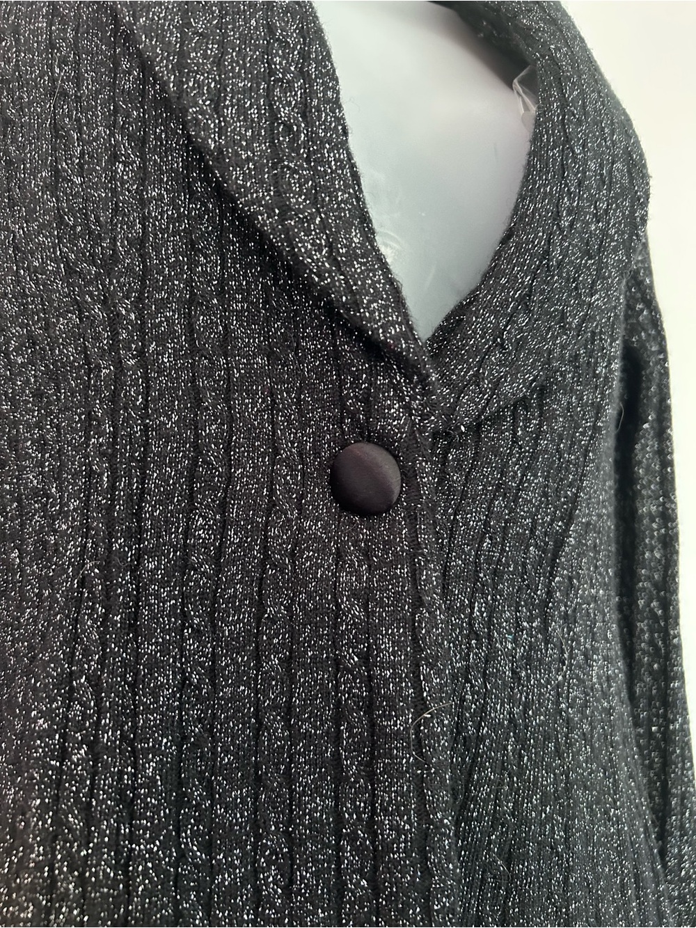 WD-NY button front shawl collar black and silver wool blend cardigan 8 - Picture 3 of 6